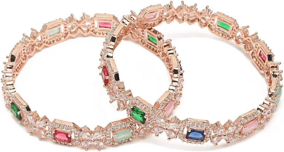 دستبند النگویی شیک و چند رنگ با روکش رزگلد YouBella مناسب دختران و بانوان (YBBN_91889) (طلایی) دستبند النگویی شیک و چند رنگ با روکش رزگلد YouBella مناسب دختران و بانوان (YBBN_91889) (طلایی)