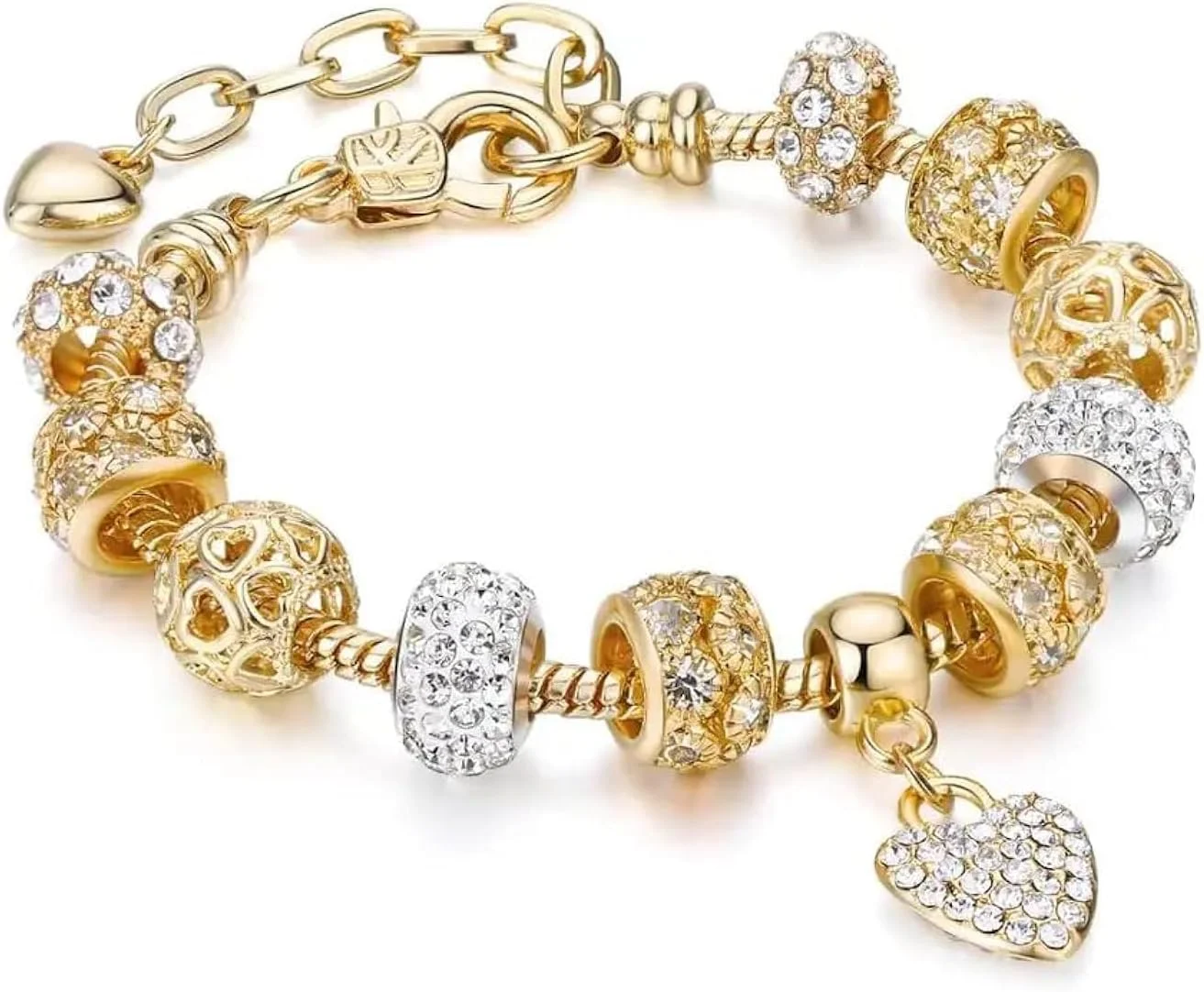 دستبند زنانه چند رنگ یو‌بلا با روکش طلایی، سنگ ماه و آویز کریستالی (مدل 3)