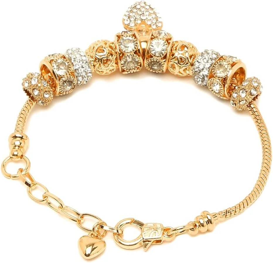 دستبند زنانه چند رنگ یوبلا با روکش طلایی، سنگ ماه و آویز کریستالی (مدل 3) دستبند زنانه چند رنگ یوبلا با روکش طلایی، سنگ ماه و آویز کریستالی (مدل 3)