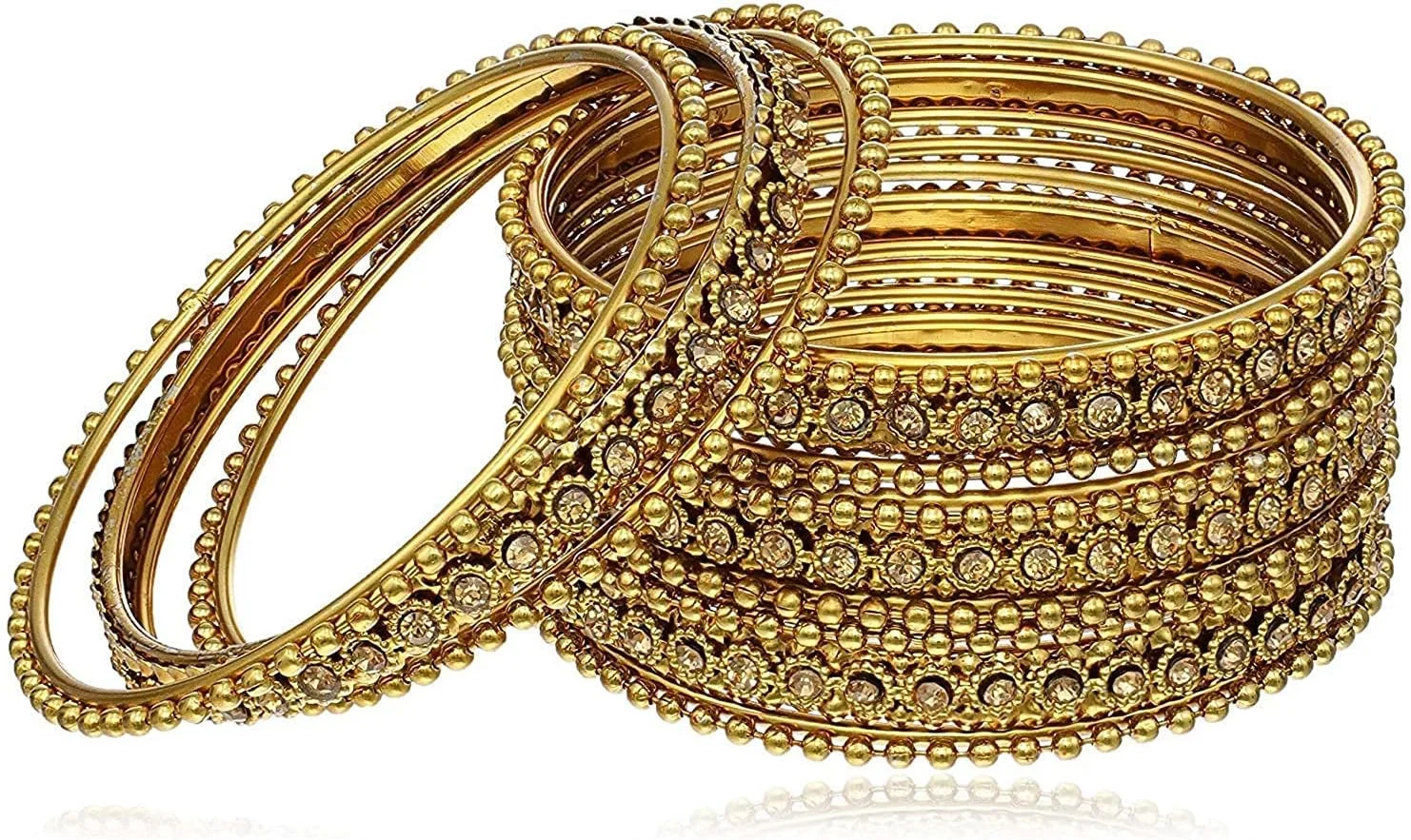 دستبند النگویی طلایی رنگ شده با طلای یک گرمی با طرح میناکاری سنتی هندی برای بانوان (سایز 2.8) YouBella