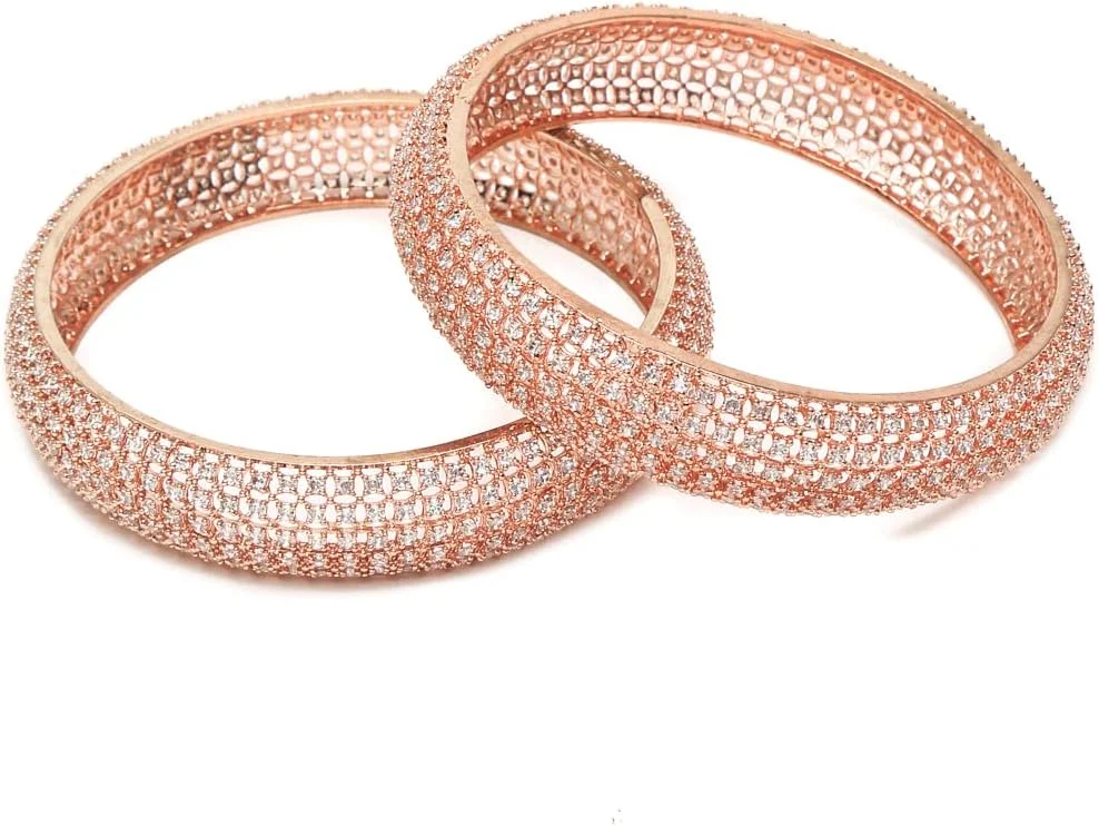 دستبند النگویی نگین دار طرح رزگلد YouBella مناسب دختران و بانوان (YBBN_91887) (رزگلد)