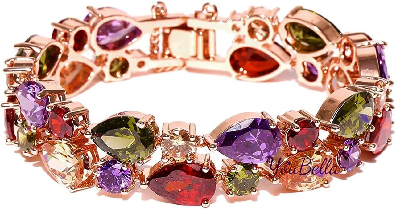 دستبند النگویی زنانه یووبلا با روکش طلایی و نگین زیرکونیا طرح مهمانی (چند رنگ) (YBBN_91537)