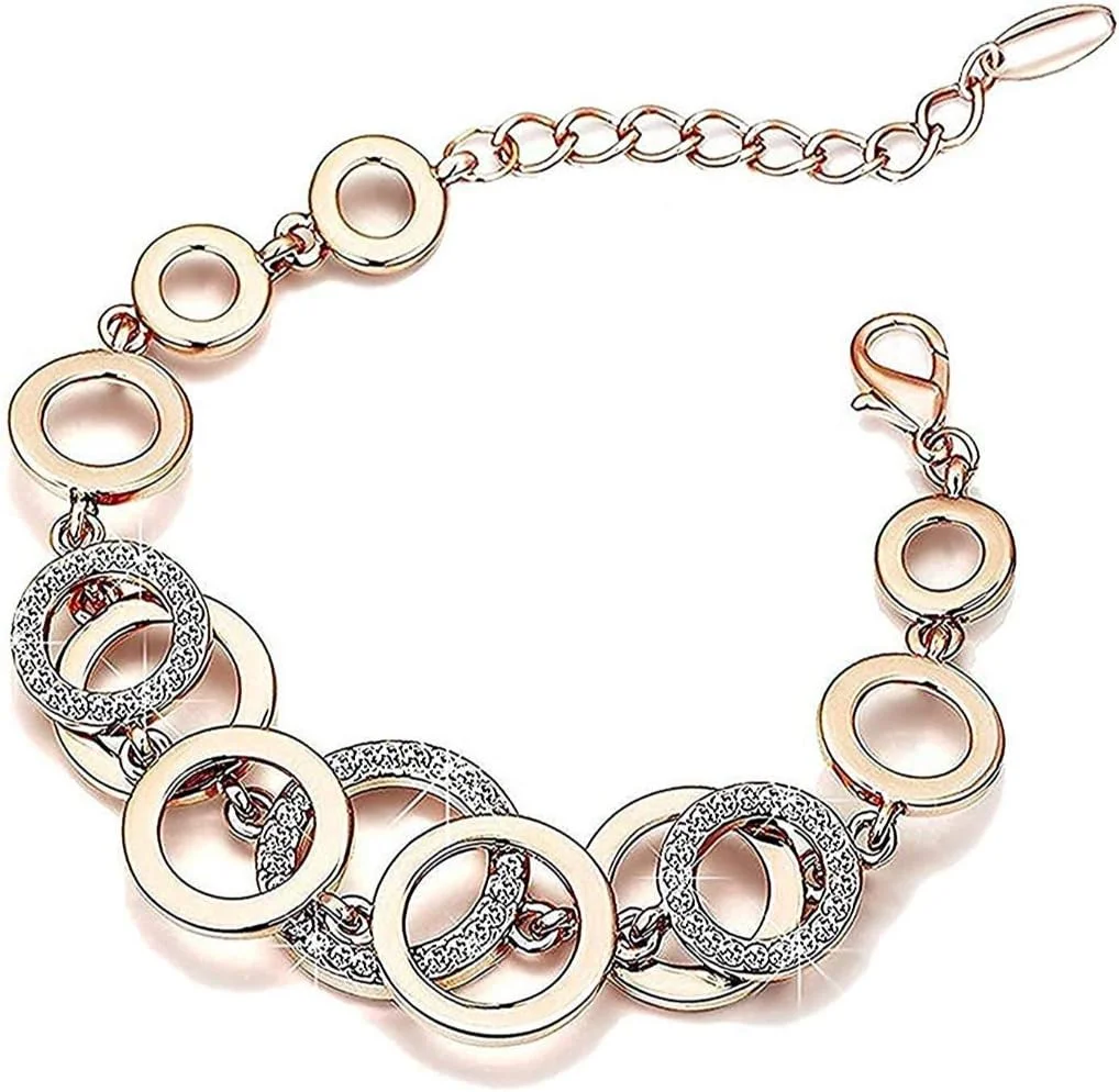 دستبند زنانه طرح گل رز طلایی با کریستال های رزگلد دستبند زنانه طرح گل رز طلایی با کریستال های رزگلد