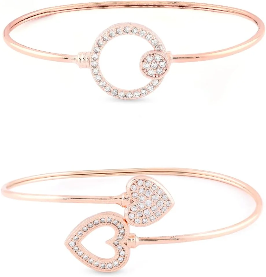 ZAVERI PEARLS ست دو عددی النگو/دستبند النگویی برنجی رزگلد با زیرکونیا کوبیک زنانه - ZPFK10376