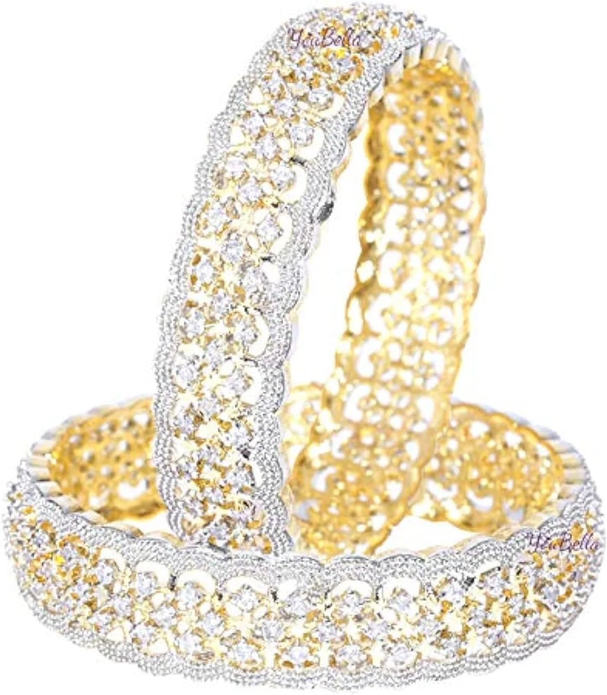 دستبند النگویی نگین دار با روکش طلایی یوولا مناسب دختران و بانوان