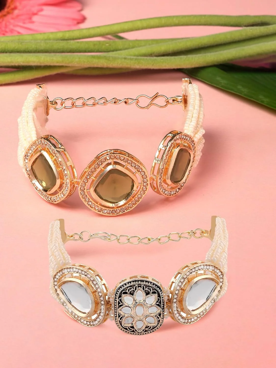 زیوری پیرلز ست دستبند زنانه 2 عددی طلایی و سبز چند رشته ای نگین دار و مهره ای مدل قومی - ZPFK16845 زیوری پیرلز ست دستبند زنانه 2 عددی طلایی و سبز چند رشته ای نگین دار و مهره ای مدل قومی - ZPFK16845