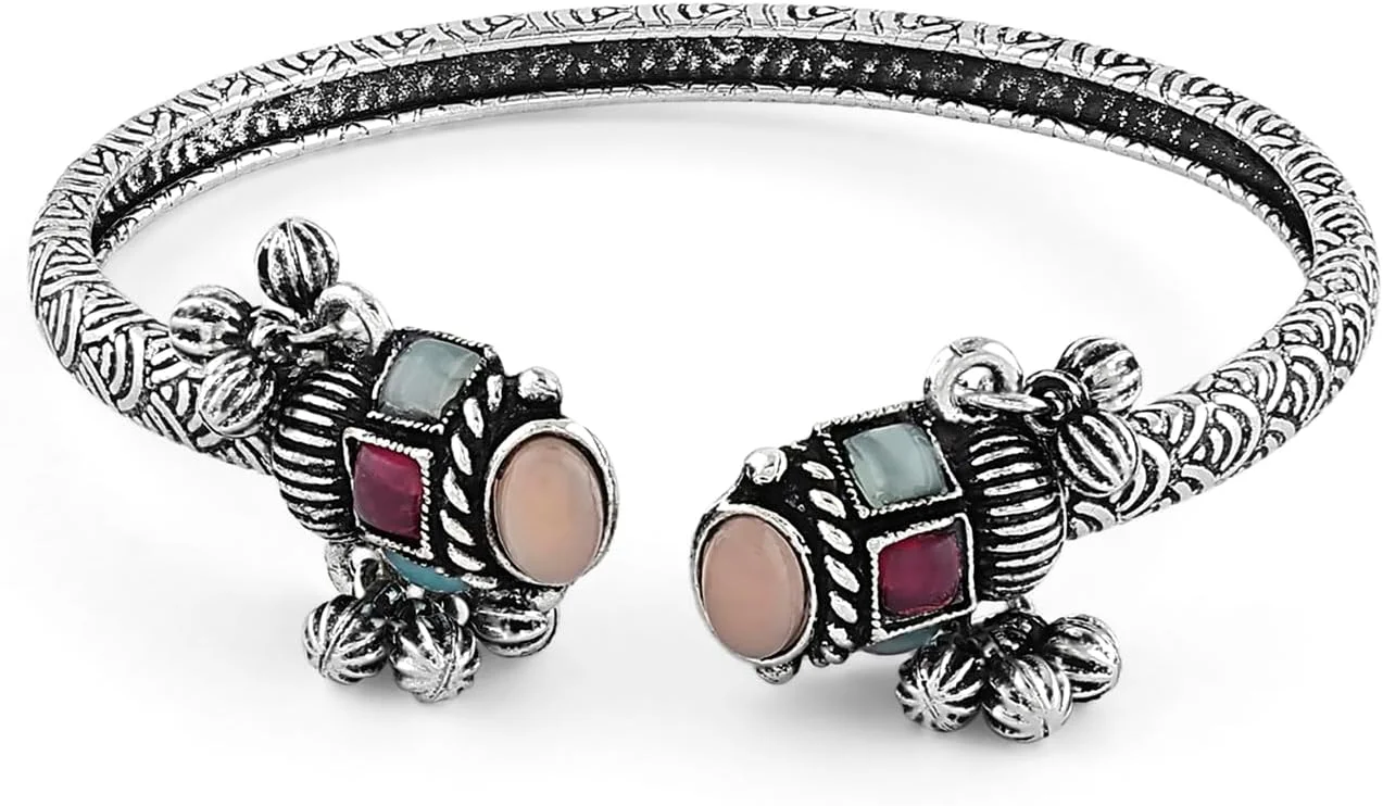 زیوری پیرلز دستبند النگویی زنانه چند رنگ نقره ای مزین شده با سنگ های مصنوعی - ZPFK16889