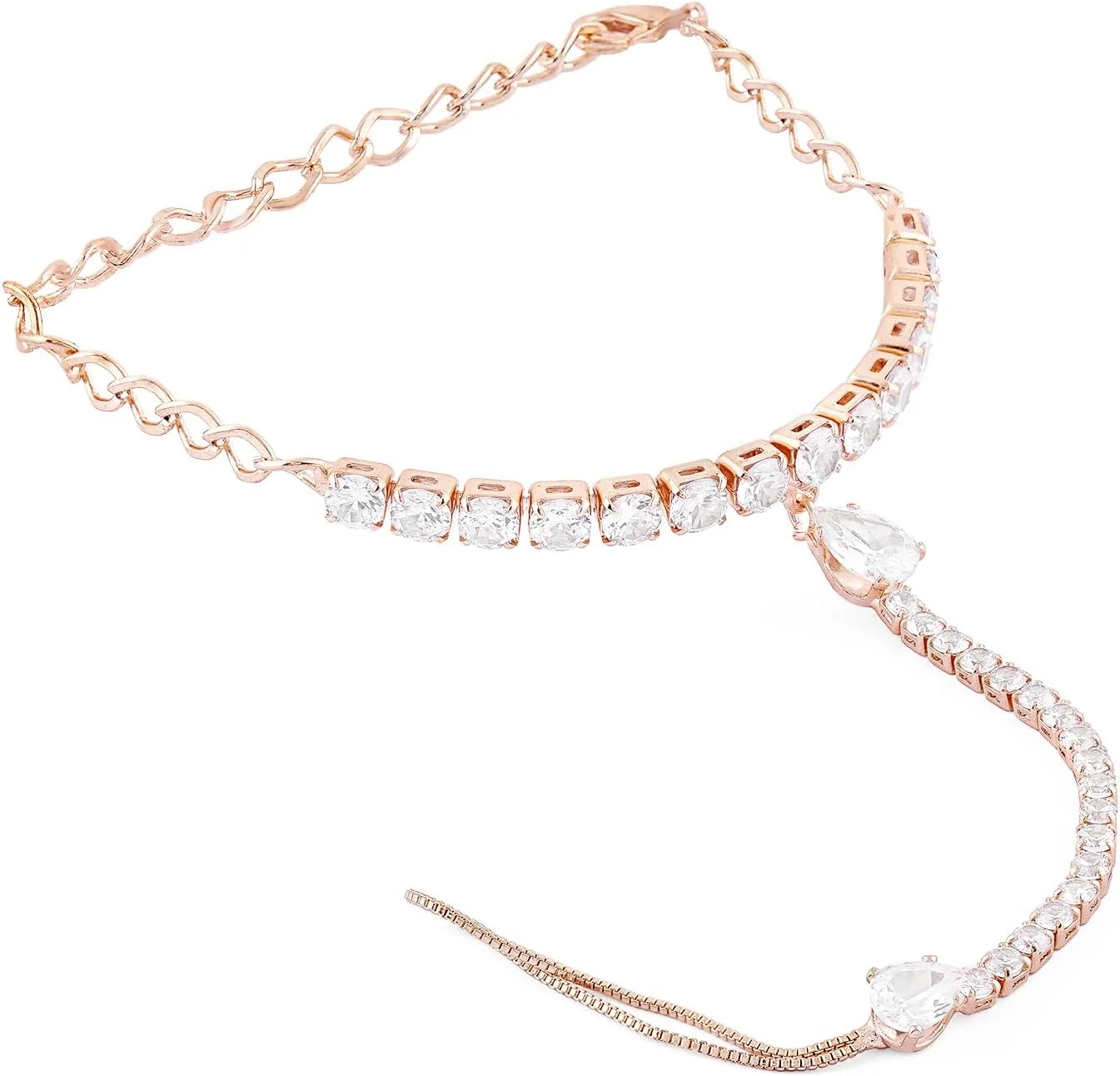 دستبند انگشتی برنجی زنانه نگین‌دار رزگلد ZAVERI PEARLS مدل ZPFK16135