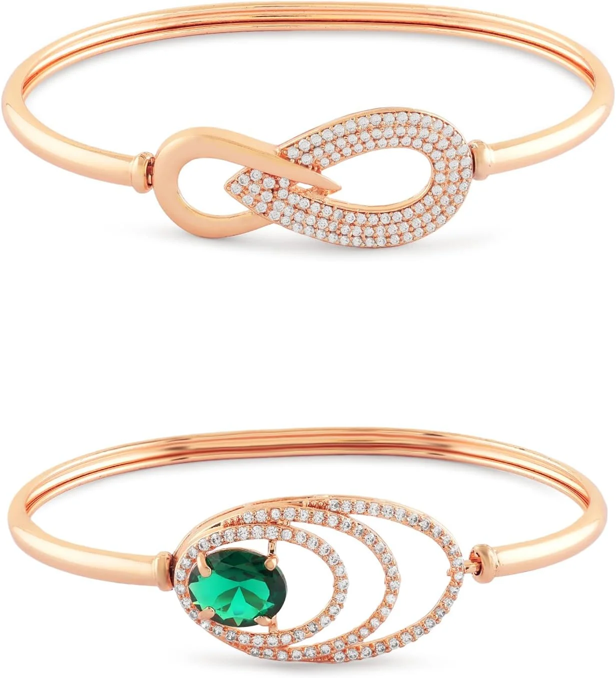 ZAVERI PEARLS ست 2 عددی دستبند النگویی نگین دار برنجی با روکش رزگلد زنانه - ZPFK17976