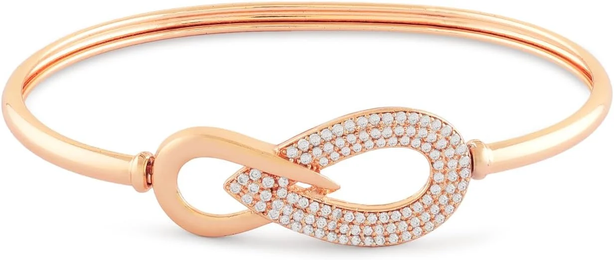 دستبند النگویی برنجی زنانه با روکش طلای رزگلد و نگین های زیرکونیا - ZPFK17185