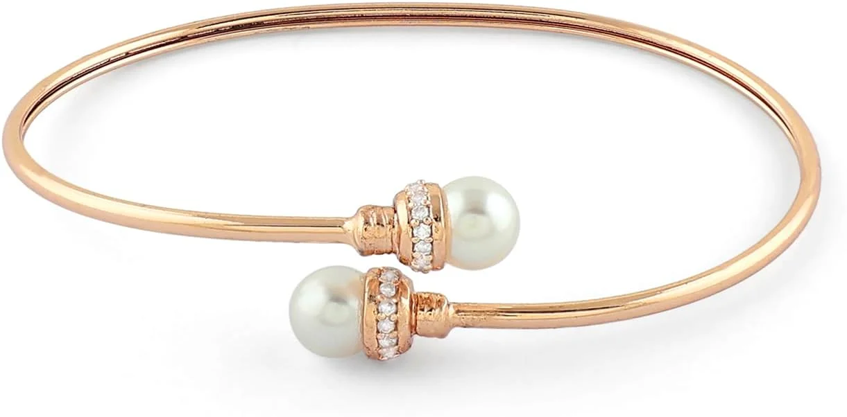 دستبند النگویی برنجی زنانه نگین‌دار با روکش رزگلد و تزیین شده با زیرکونیا کوبیک درخشان ZAVERI PEARLS مدل ZPFK16899