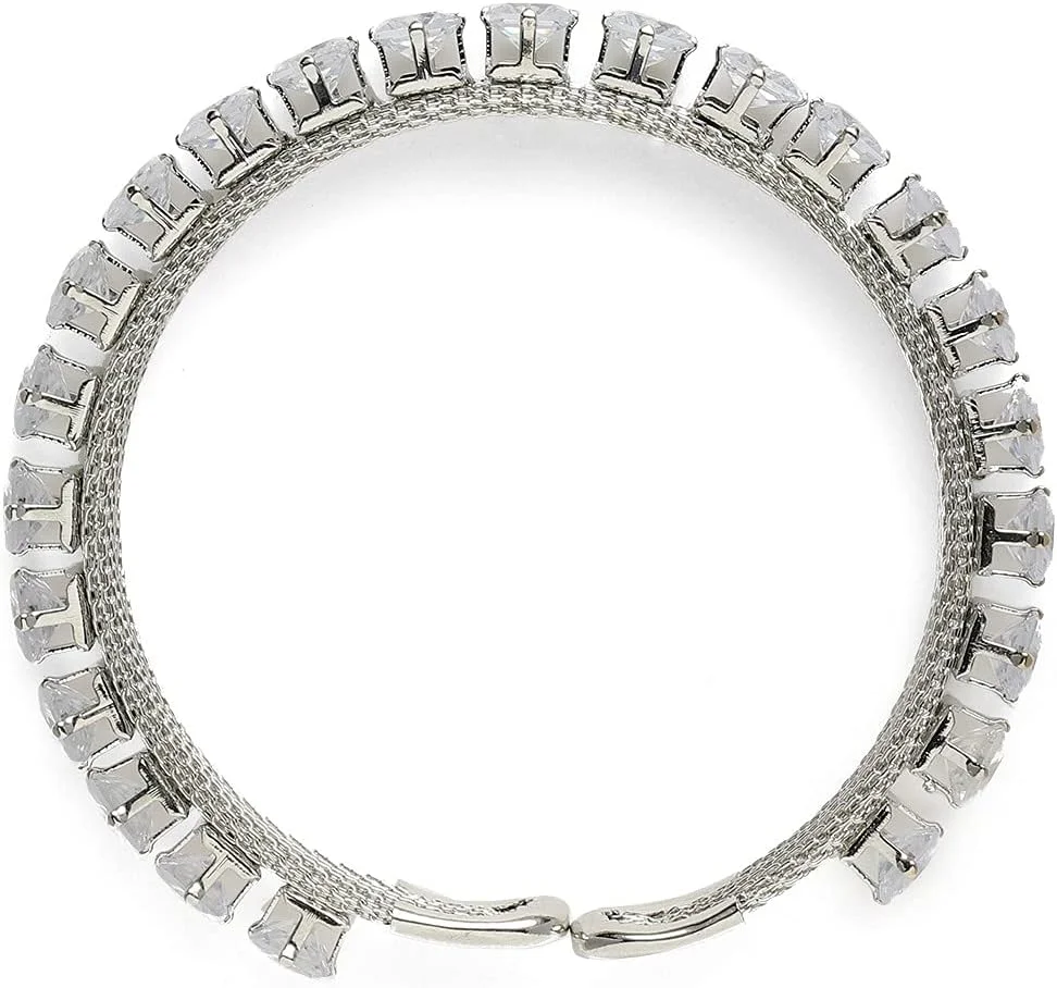 دستبند نقره ای رنگ نگین دار زنانه ZAVERI PEARLS مدل ZPFK10309 دستبند نقره ای رنگ نگین دار زنانه ZAVERI PEARLS مدل ZPFK10309