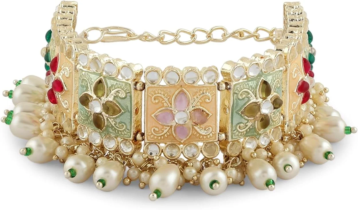 دستبند چند رنگ میناکاری شده Kundan و مهره ای قومی ZAVERI PEARLS برای بانوان - ZPFK16769