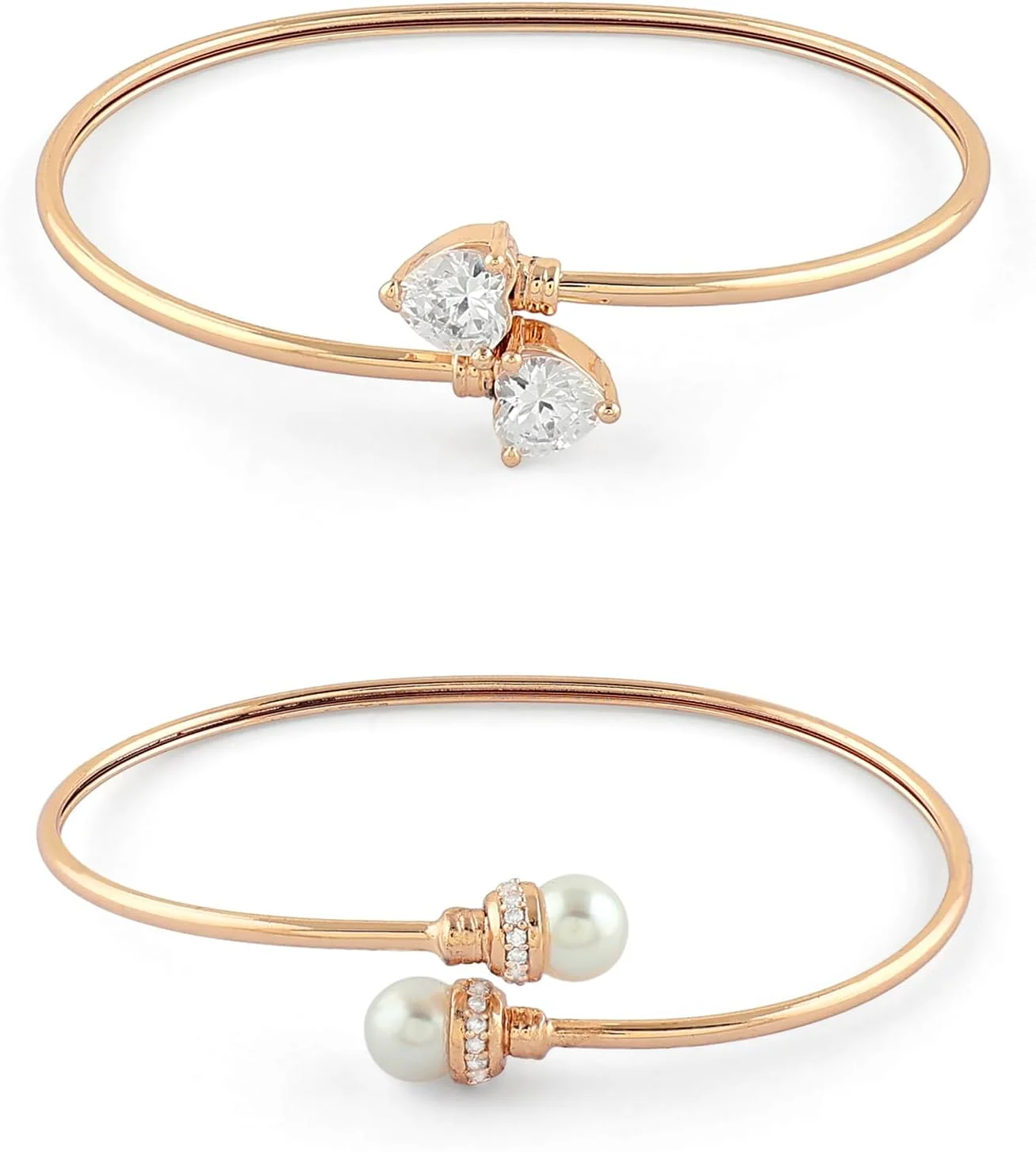 زیوری پرلز ست ۲ عددی النگو دستبندی طرح طلا رزگلد نگین دار زنانه - ZPFK17972