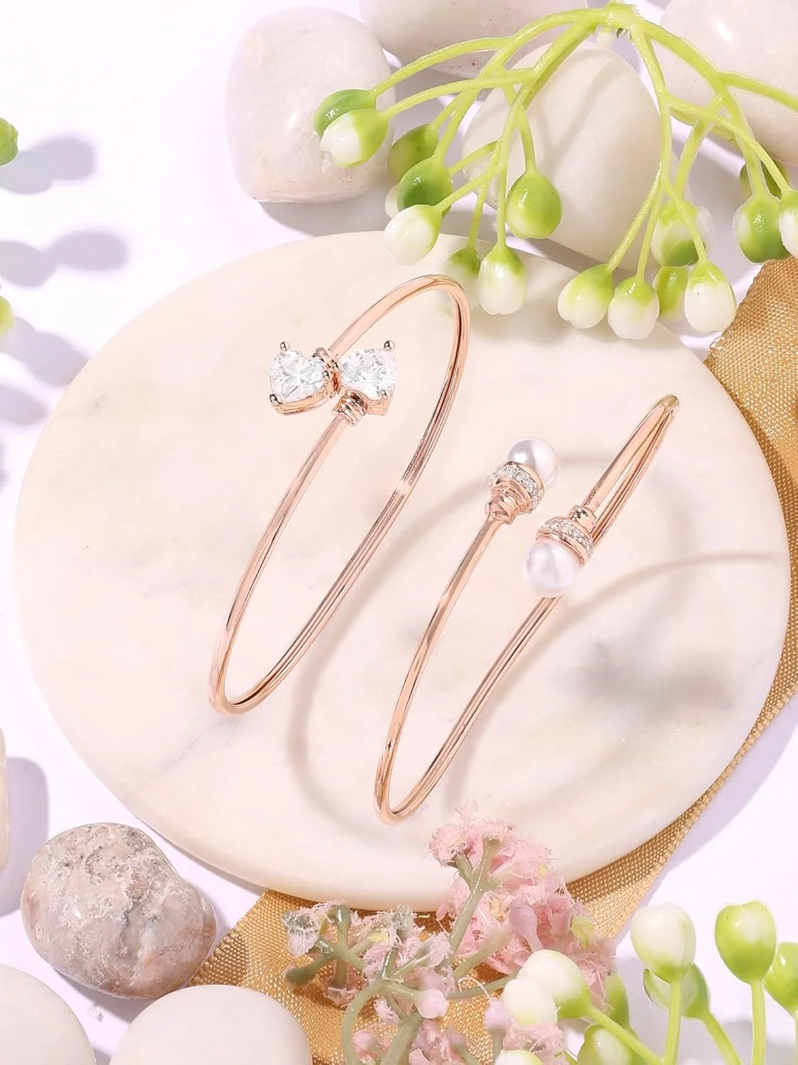 زیوری پرلز ست ۲ عددی النگو دستبندی طرح طلا رزگلد نگین دار زنانه - ZPFK17972 زیوری پرلز ست ۲ عددی النگو دستبندی طرح طلا رزگلد نگین دار زنانه - ZPFK17972