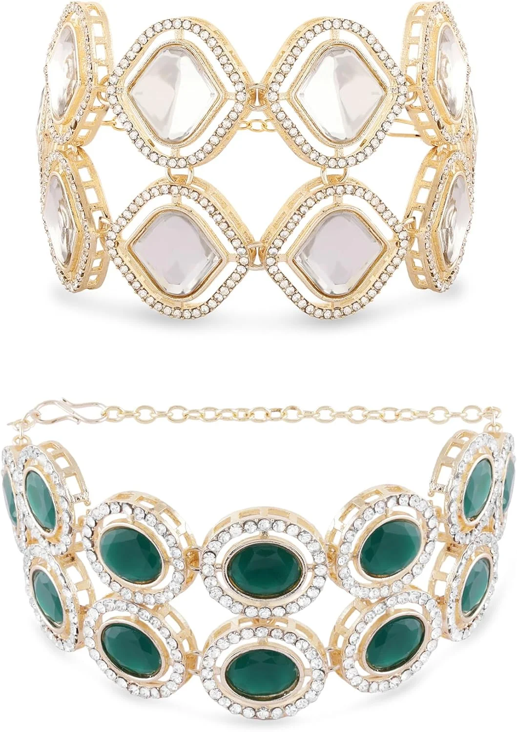 ZAVERI PEARLS ست دستبندهای ادغام شده با سنگ های سبز و الماس های اتریشی درخشان برای زنان - ZPFK17944 (ست 2 عددی)