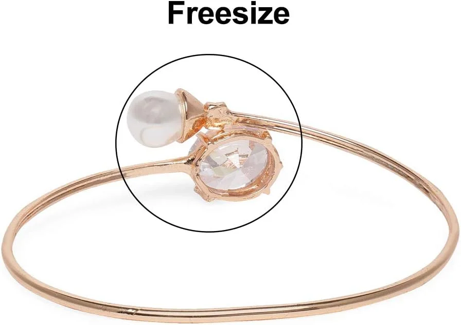 دستبند النگویی برنجی زنانه مروارید و الماس رزگلد زاوری پرلز مدل ZPFK9948، سایز آزاد دستبند النگویی برنجی زنانه مروارید و الماس رزگلد زاوری پرلز مدل ZPFK9948، سایز آزاد