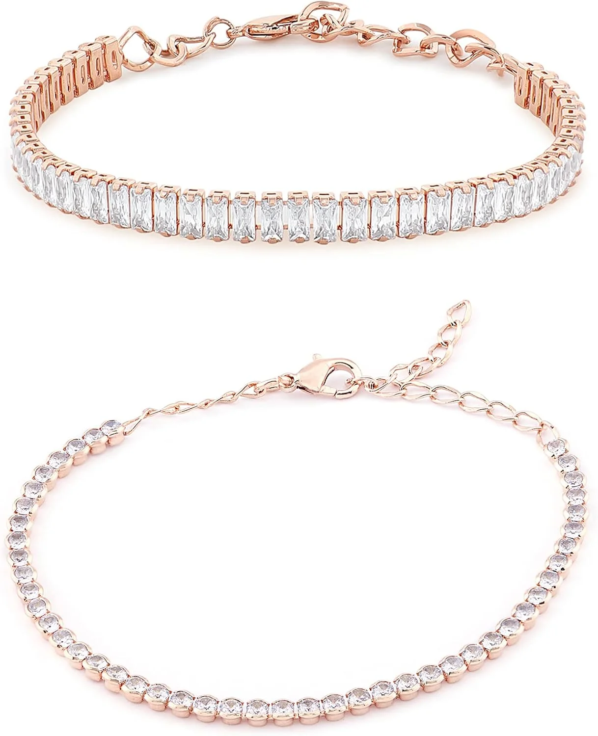 ZAVERI PEARLS ست 2 عددی دستبند تنیس زنانه نگین زیرکونیا با روکش رزگلد مدل ZPFK13431