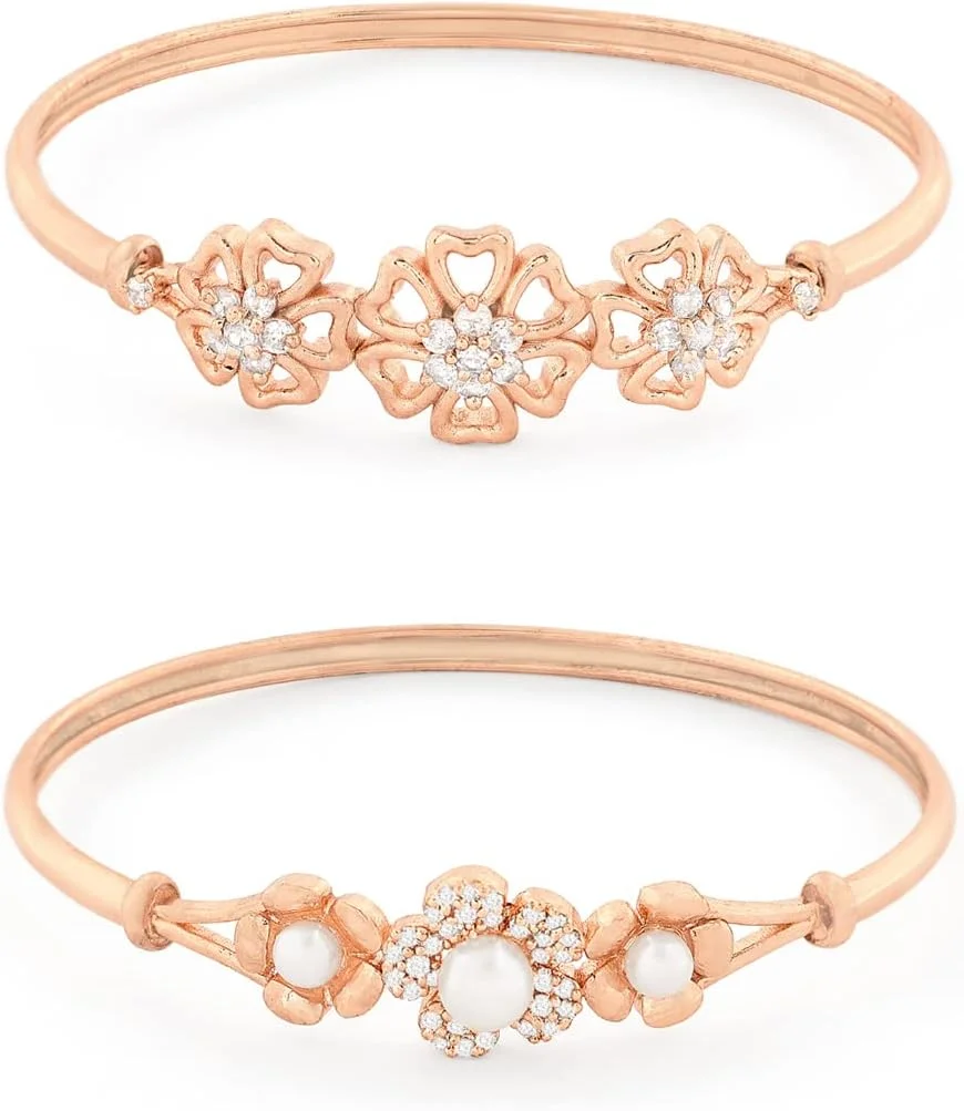 ZAVERI PEARLS ست 2 عددی دستبند النگویی نگین زیرکونیا طرح رزگلد زنانه - ZPFK13465