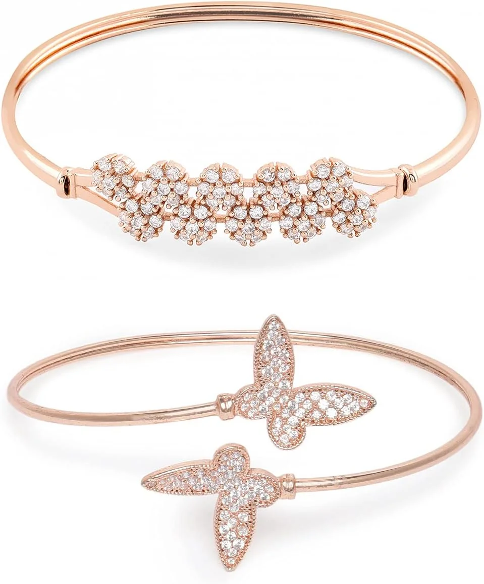 زیوری پرلز، ست ۲ عددی دستبند النگویی نگین‌دار رزگلد زنانه - مدل ZPFK11111