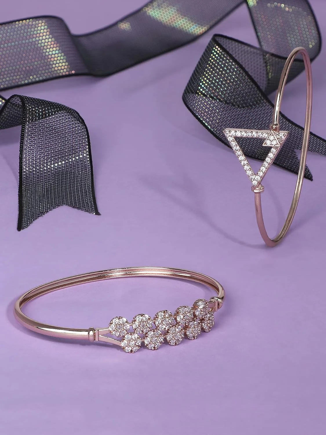 ZAVERI PEARLS ست دستبند النگویی نگین دار برنجی رزگلد زنانه (دو عددی) - ZPFK11104 ZAVERI PEARLS ست دستبند النگویی نگین دار برنجی رزگلد زنانه (دو عددی) - ZPFK11104