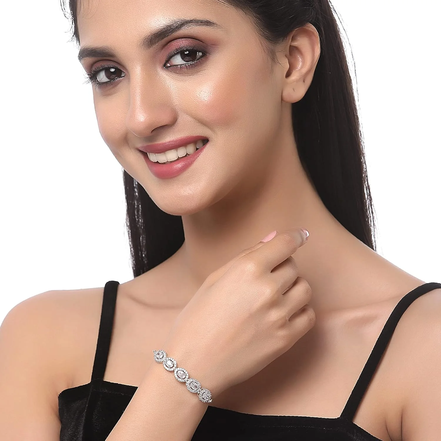 دستبند زنانه ژوپینگ با روکش رودیوم، طرح نقره ای، گل دار، نگین دار، دستبند آویز نگین الماس آمریکایی برای زنان و دختران دستبند زنانه ژوپینگ با روکش رودیوم، طرح نقره ای، گل دار، نگین دار، دستبند آویز نگین الماس آمریکایی برای زنان و دختران