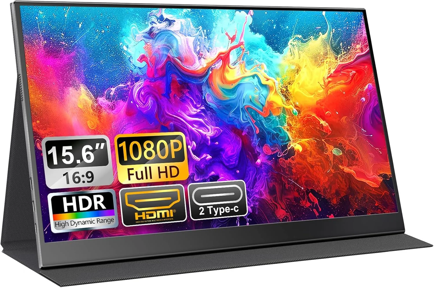 مانیتور قابل حمل برای لپ‌تاپ - صفحه نمایش 15.6 اینچی FHD 1080P IPS، بلندگوهای داخلی، USB-C/HDMI، شامل کیف محافظ، سازگار با لپ‌تاپ، مک، کامپیوتر، تلفن، PS4/5، ایکس باکس، سوییچ