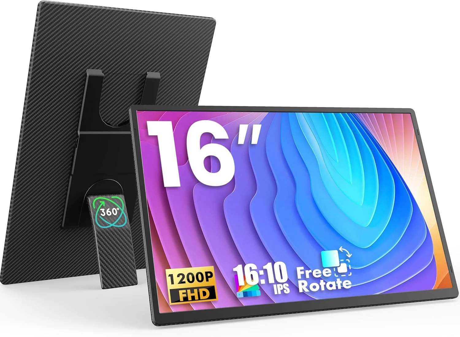 مانیتور قابل حمل 16 اینچی 1200P FHD، افقی و عمودی با پایه، اتصال آسان، بلندگوهای داخلی، قاب فوق العاده نازک، مانیتور مسافرتی برای لپ تاپ با کاور هوشمند ممتاز