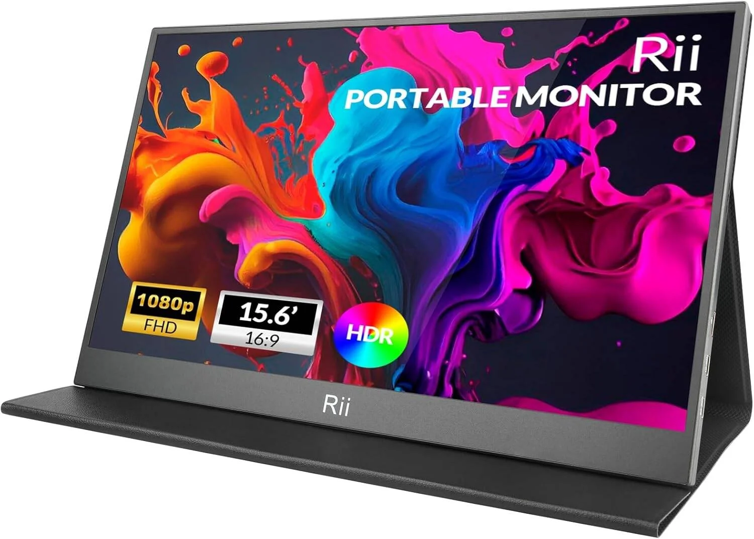مانیتور قابل حمل Rii RS100، نمایشگر 16 اینچی IPS، رزولوشن FHD، نرخ تازه‌سازی 60 هرتز، فناوری محافظت از چشم، HDR، روشنایی 300 نیت، زاویه دید 178 درجه، مشکی | RS100