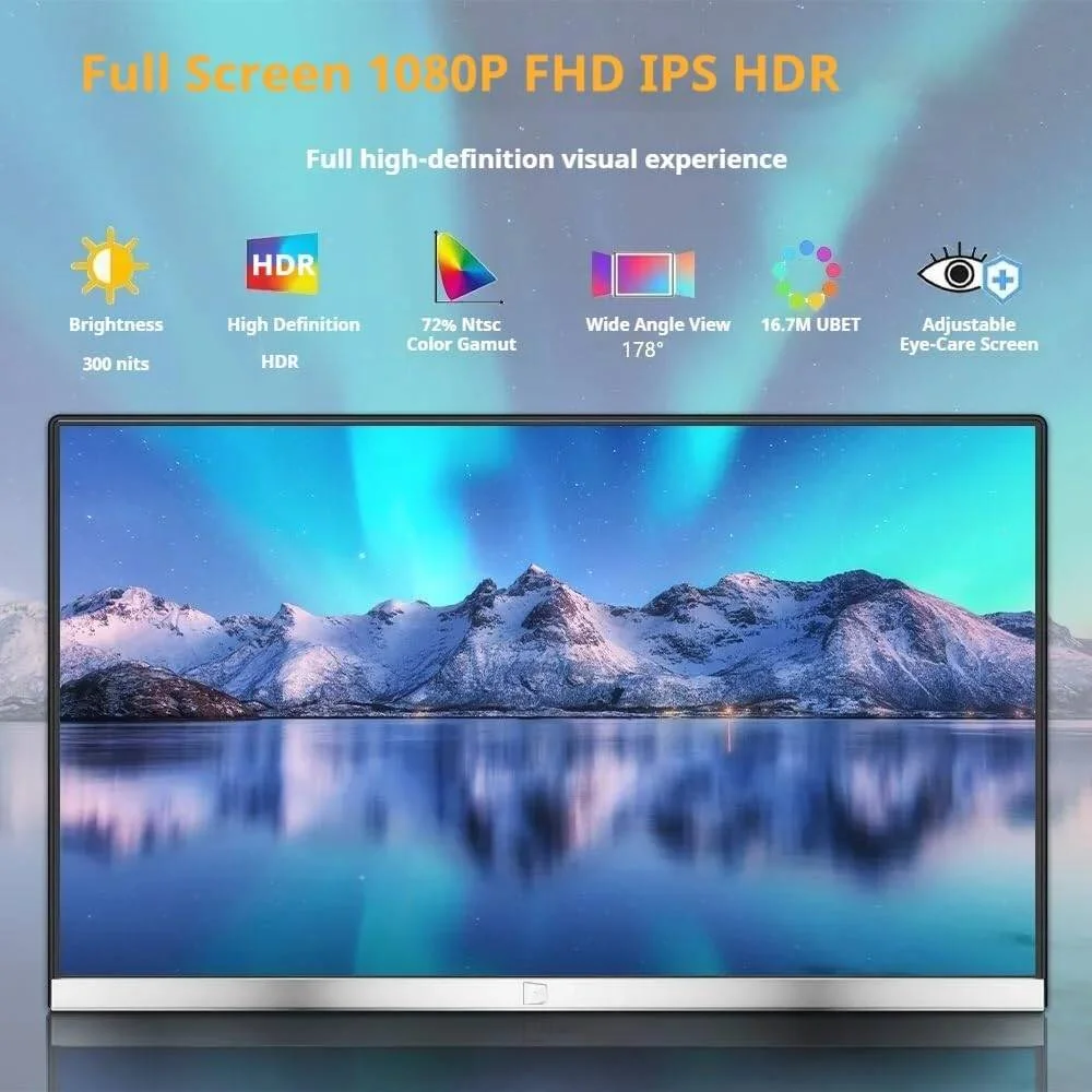 مانیتور قابل حمل V2COM P4، نمایشگر 16 اینچی IPS، رزولوشن FHD، نرخ تازه‌سازی 60 هرتز، زمان پاسخ‌دهی 1 میلی‌ثانیه، فناوری HDR، نمایشگر رنگی 16.7 میلیون رنگ، صفحه نمایش محافظ چشم قابل تنظیم، مشکی | P4
