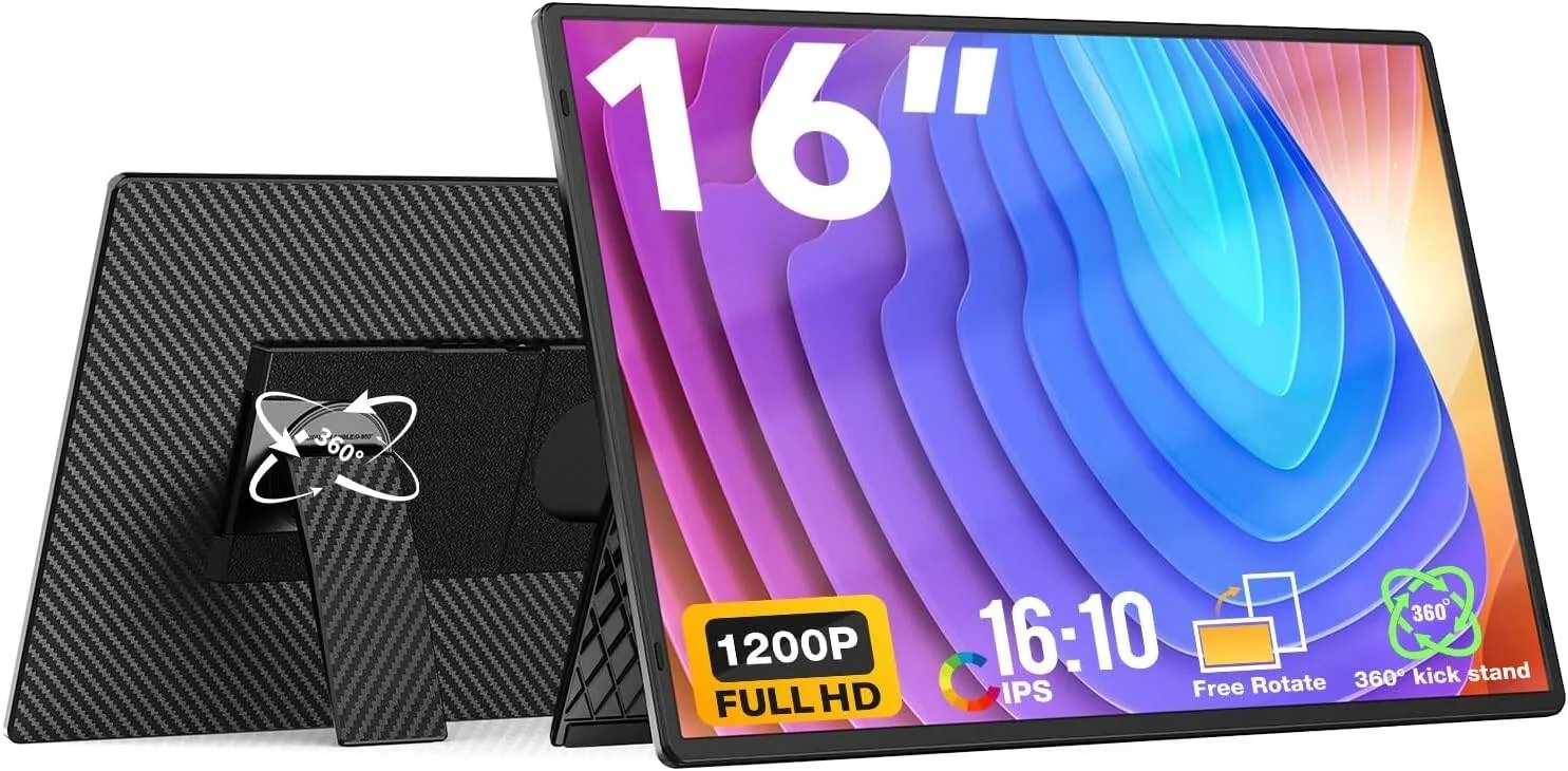 مانیتور قابل حمل 16 اینچی V2COM با کیفیت 2.5K QHD، دارای دو پورت USB-C و USB-C با DP، فوق العاده باریک، حالت افقی و عمودی، صفحه نمایش خارجی مناسب برای سفر، برای لپ تاپ، بازی و کار | N3pro