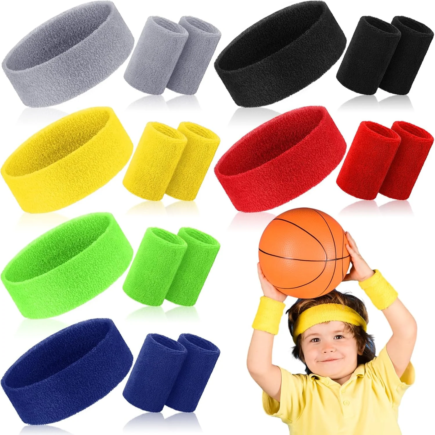 ست هدبند و مچ بند ورزشی رنگارنگ Hungdao - 6 عدد هدبند و مچ بند برای ورزش، بسکتبال، تمرین، تنیس - جذب کننده عرق برای دختران، پسران، زنان، مردان