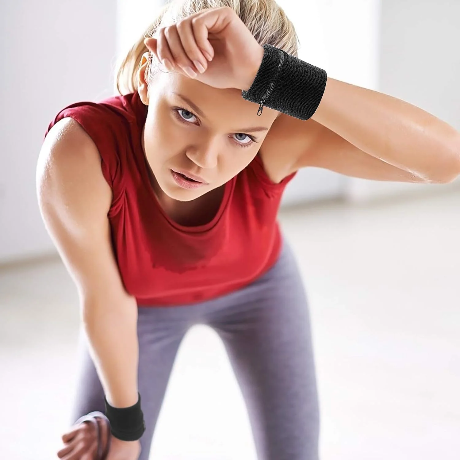 مچ بند زیپ دار ورزشی NALACAL، مچ بند عرق گیر زیپ دار باشگاه ورزشی، کیف پول مچی ورزشی با جیب برای پیاده روی در فضای باز، پیاده‌روی، دویدن، مسافرت (4 عدد مشکی)