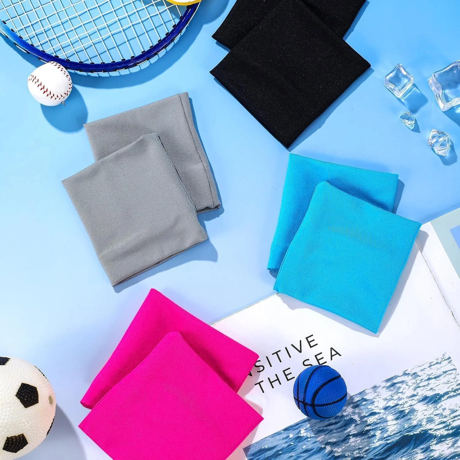 ۴ جفت مچ بند خنک کننده ورزشی، مچ بند تنفسی جاذب عرق و یخ برای ورزش های فضای باز، یوگا، گلف، باشگاه، کمپینگ، دویدن، تنیس