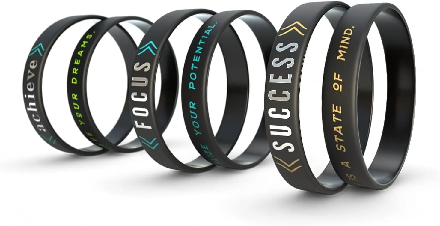 آزون 6 عدد دستبند سیلیکونی انگیزشی، موفقیت، تمرکز، پیام های الهام بخش، سایز بزرگسال унисекс برای زنان مردان نوجوانان معلم هدیه مهمانی لوازم اداری خانگی