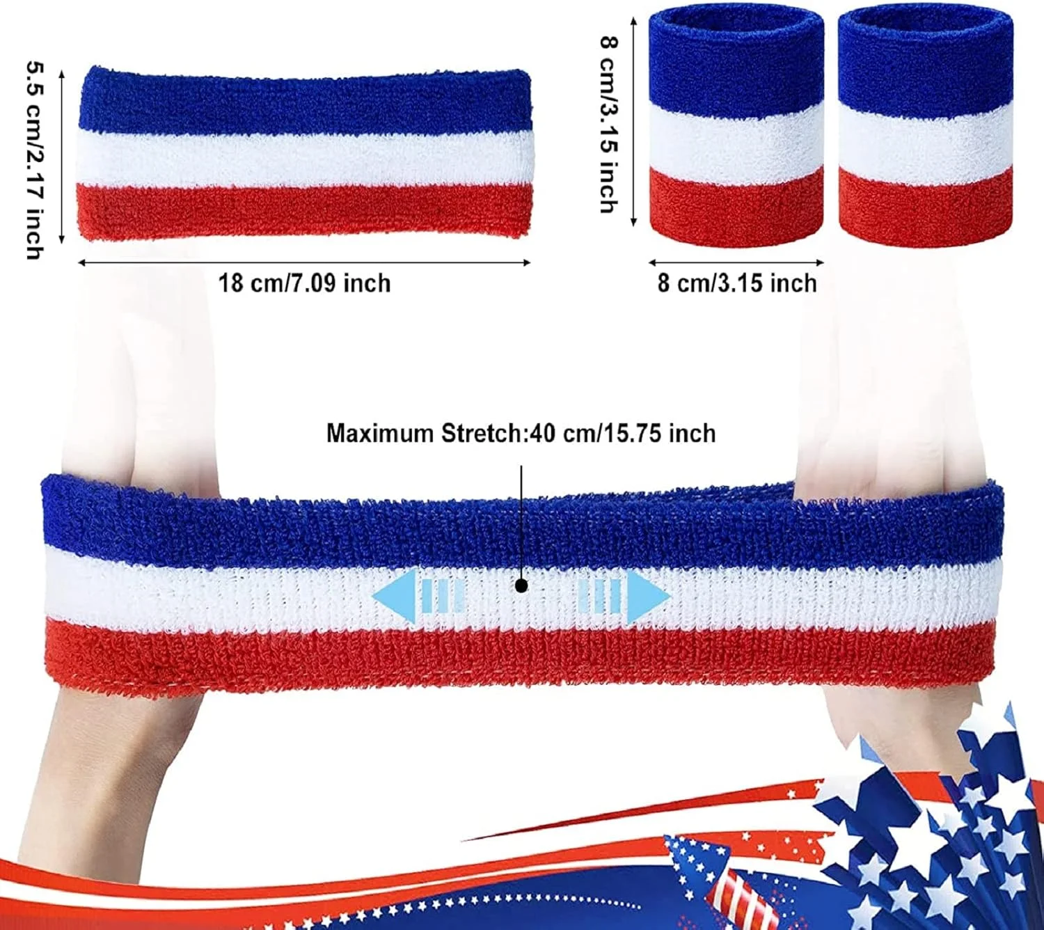 ست مچ بند و هدبند ورزشی شامل 1 هدبند ورزشی + 2 مچ بند + 1 جوراب راه راه برای زنان، مردان، دختران و پسران، مناسب برای تمرینات ورزشی، یوگا، فوتبال، بوکس و تنیس