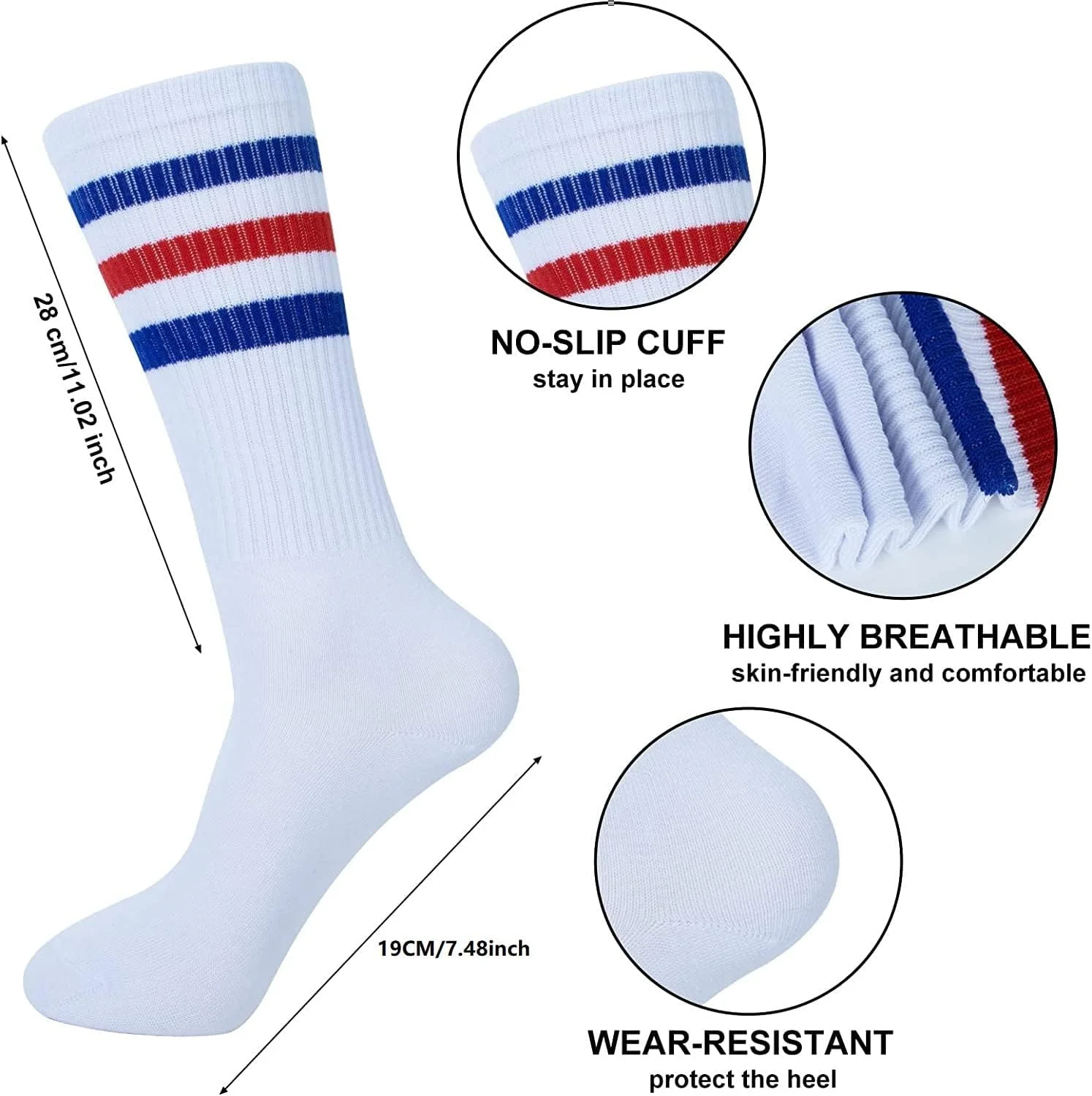 ست مچ بند و هدبند ورزشی شامل 1 هدبند ورزشی + 2 مچ بند + 1 جوراب راه راه برای زنان، مردان، دختران و پسران، مناسب برای تمرینات ورزشی، یوگا، فوتبال، بوکس و تنیس