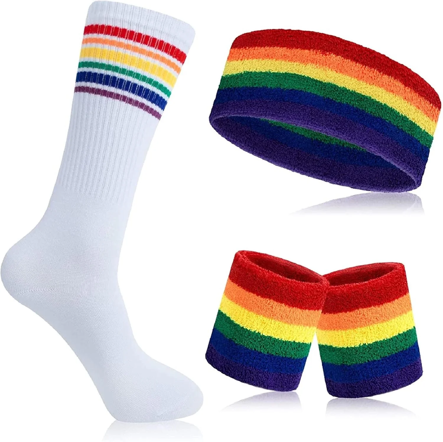 ست مچ بند و هدبند ورزشی شامل 1 هدبند ورزشی + 2 مچ بند + 1 جوراب راه راه برای زنان، مردان، دختران و پسران، مناسب برای تمرینات ورزشی، یوگا، فوتبال، بوکس و تنیس