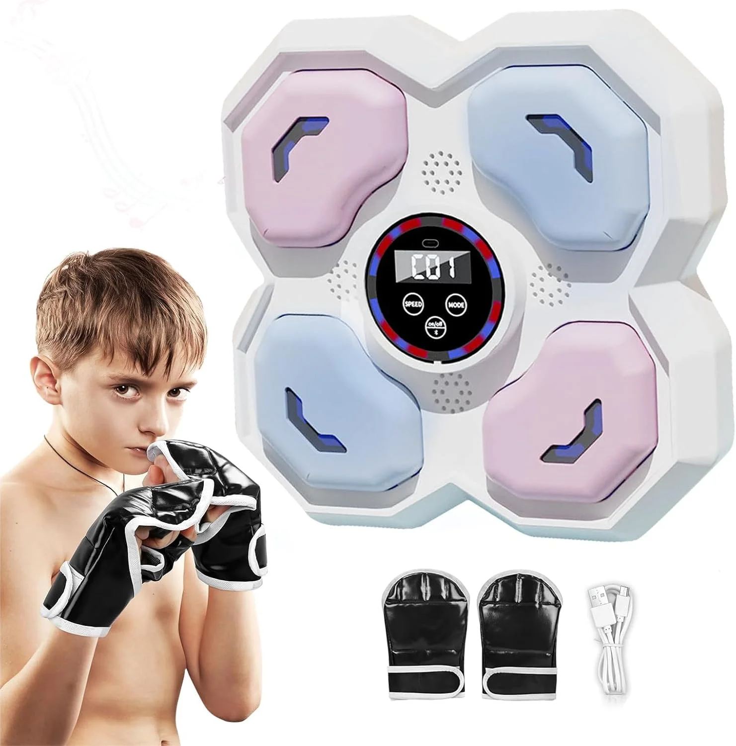 دستگاه بوکس موزیکال اسباب بازی ورزشی برای کودکان، هدف پانچ هوشمند بلوتوثی نصب شده روی دیوار، اسباب بازی پد تمرینی با دستکش، ایده های هدف تمرین تجهیزات پسران دختران کودکان