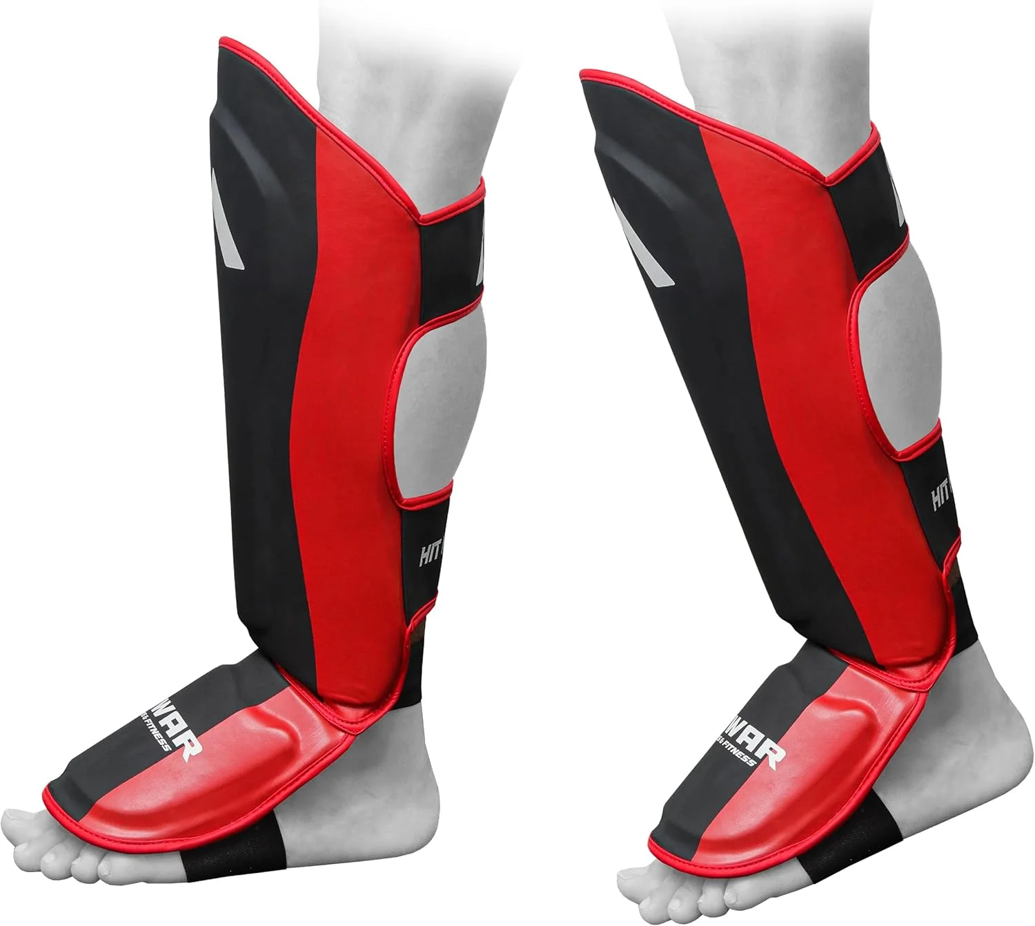 محافظ ساق پا - محافظ ساق و روی پا برای هنرهای رزمی، کیک بوکسینگ، BJJ، کاراته، تکواندو - محافظ ساق پا MMA تقویت شده با چرم PU - ساق پا با فوم