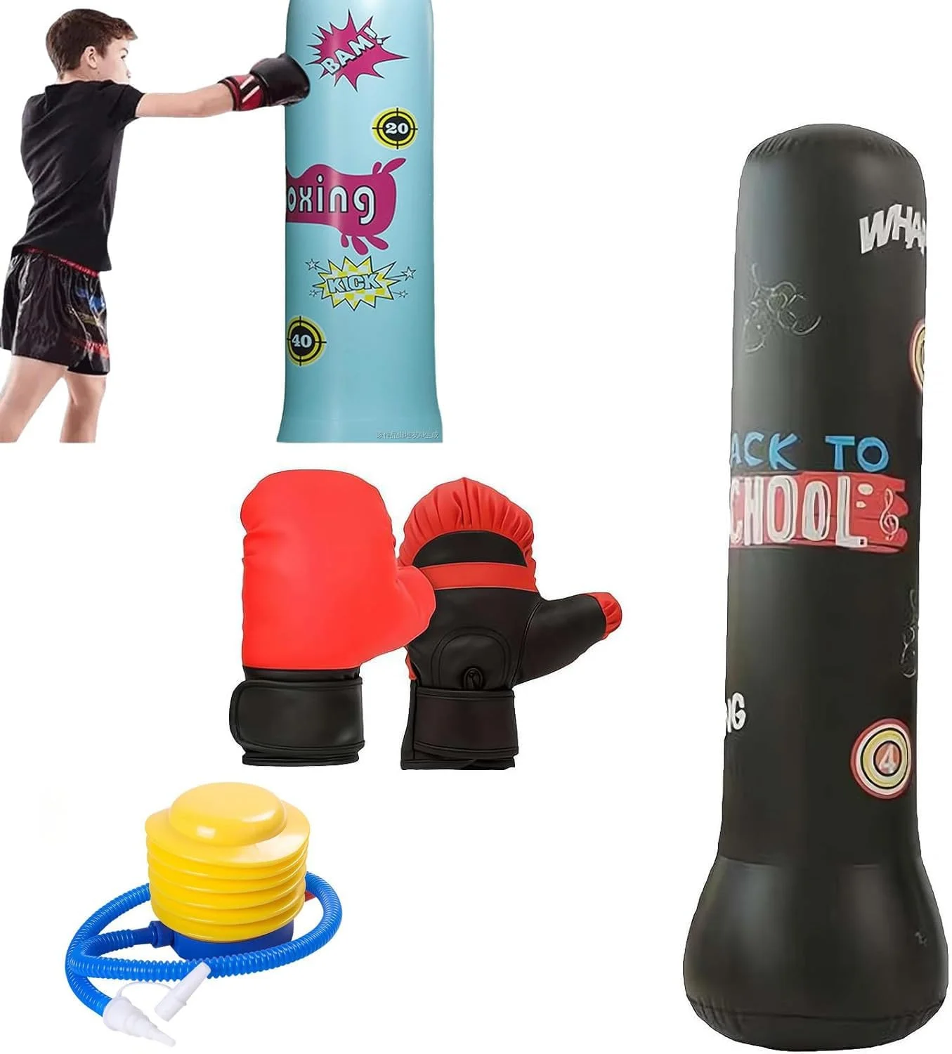 کیسه بوکس بادی بادوام Excefore برای کودکان و بزرگسالان - ست بوکس ایستاده با طراحی نرم و انعطاف پذیر - ایده آل برای کاراته، تکواندو، شامل پمپ پایی و دستکش بوکس (مشکی) کیسه بوکس بادی بادوام Excefore برای کودکان و بزرگسالان - ست بوکس ایستاده با طراحی نرم و انعطاف پذیر - ایده آل برای کاراته، تکواندو، شامل پمپ پایی و دستکش بوکس (مشکی)