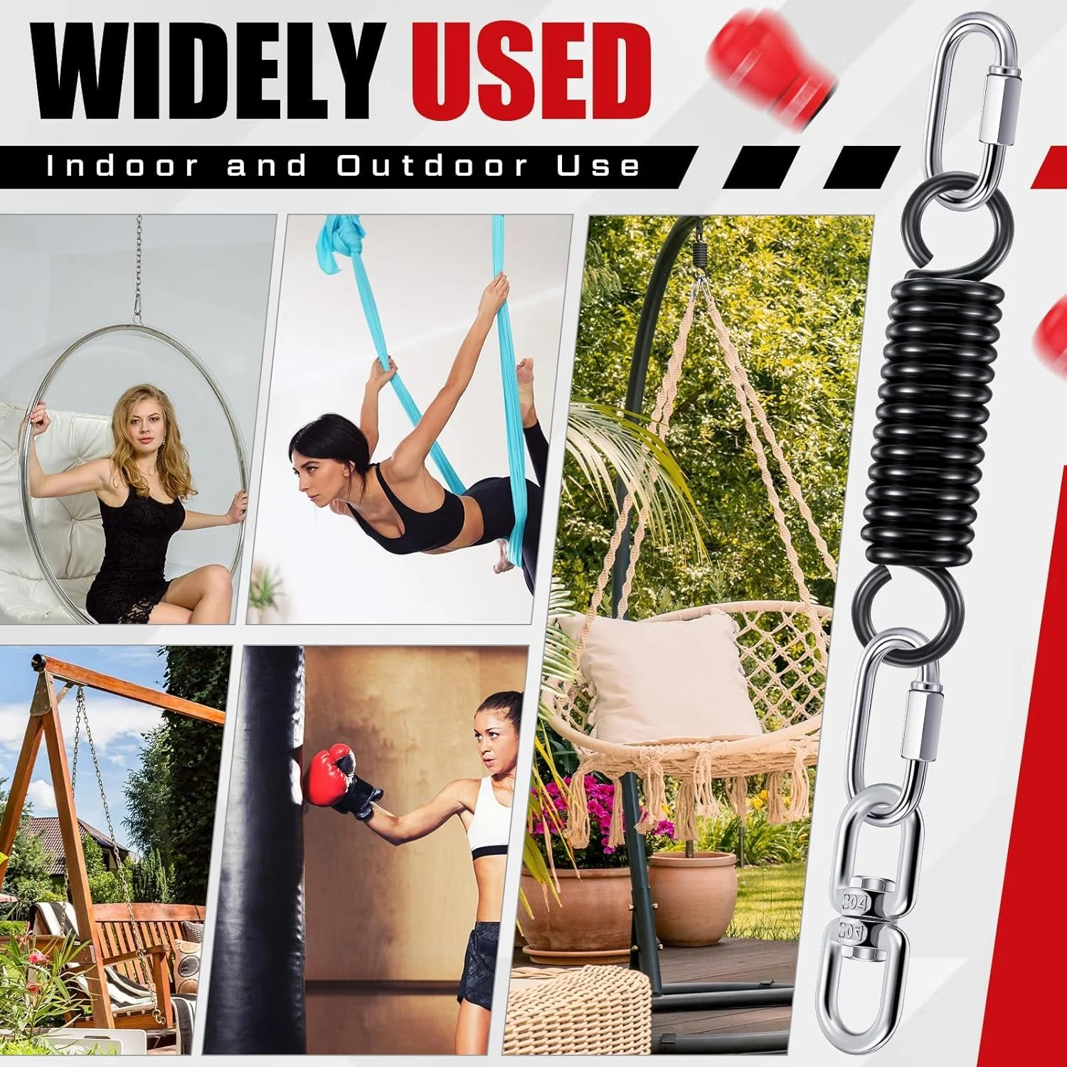 ست آویز کیسه بوکس سنگین 8 تکه - حلقه گردان دو چشمی M8 با قلاب و فنر، سخت افزار نصب استیل ضد زنگ برای کیسه بوکس، تاب های ورزشی و تخت آویز (تحمل وزن تا 450 کیلوگرم) ست آویز کیسه بوکس سنگین 8 تکه - حلقه گردان دو چشمی M8 با قلاب و فنر، سخت افزار نصب استیل ضد زنگ برای کیسه بوکس، تاب های ورزشی و تخت آویز (تحمل وزن تا 450 کیلوگرم)