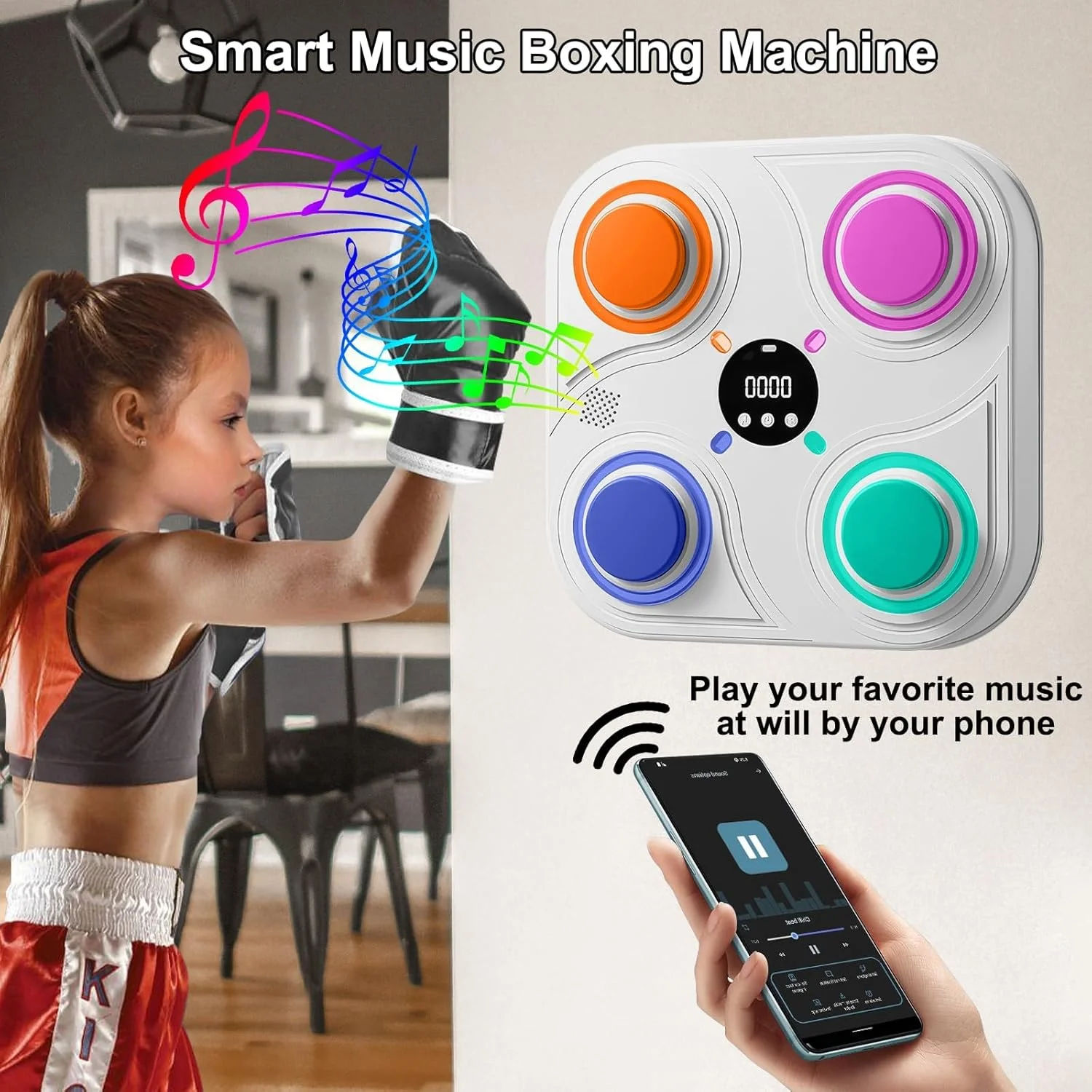 دستگاه بوکس موزیکال، دستگاه بوکس با دستکش و چراغ های LED، دستگاه بوکس موزیکال هوشمند با 4 حالت، دستگاه بوکس دیواری برای کودکان، بزرگسالان و کاهش استرس خانواده دستگاه بوکس موزیکال، دستگاه بوکس با دستکش و چراغ های LED، دستگاه بوکس موزیکال هوشمند با 4 حالت، دستگاه بوکس دیواری برای کودکان، بزرگسالان و کاهش استرس خانواده