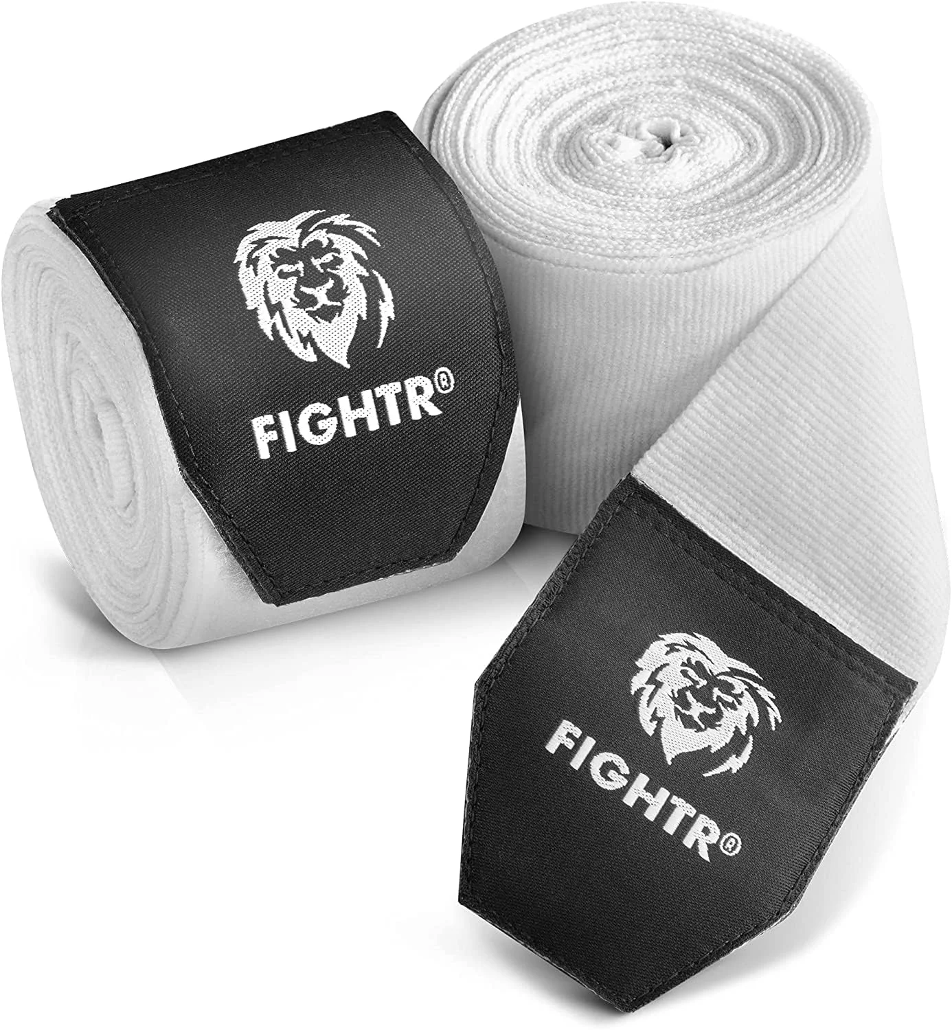 بانداژ دست FIGHTR® مدل Premium، طول 4 متر، نیمه الاستیک، دارای حلقه انگشت شست، مناسب برای بوکس، هنرهای رزمی ترکیبی، موای تای و سایر ورزش های رزمی، برای آقایان و بانوان (سفید)