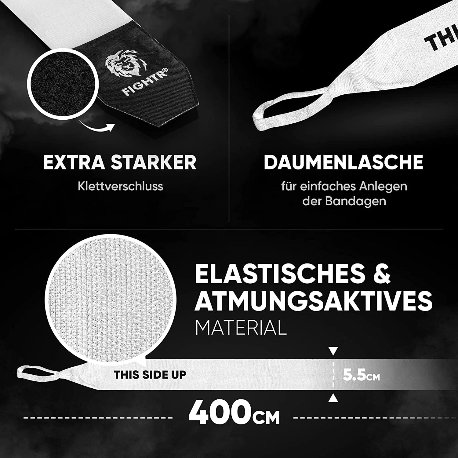 بانداژ دست FIGHTR® مدل Premium، طول 4 متر، نیمه الاستیک، دارای حلقه انگشت شست، مناسب برای بوکس، هنرهای رزمی ترکیبی، موای تای و سایر ورزش های رزمی، برای آقایان و بانوان (سفید) بانداژ دست FIGHTR® مدل Premium، طول 4 متر، نیمه الاستیک، دارای حلقه انگشت شست، مناسب برای بوکس، هنرهای رزمی ترکیبی، موای تای و سایر ورزش های رزمی، برای آقایان و بانوان (سفید)