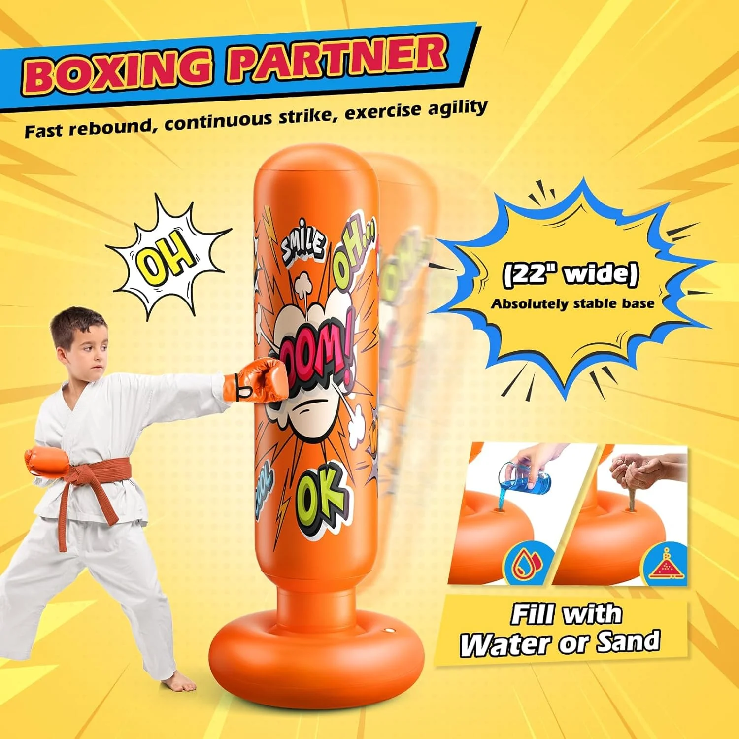 کیسه بوکس بادی ELECDON برای کودکان و بزرگسالان، تجهیزات بوکس، هدیه تولد، کیسه بوکس تمرینی قابل حمل برای کاراته و تکواندو در منزل و داخل سالن