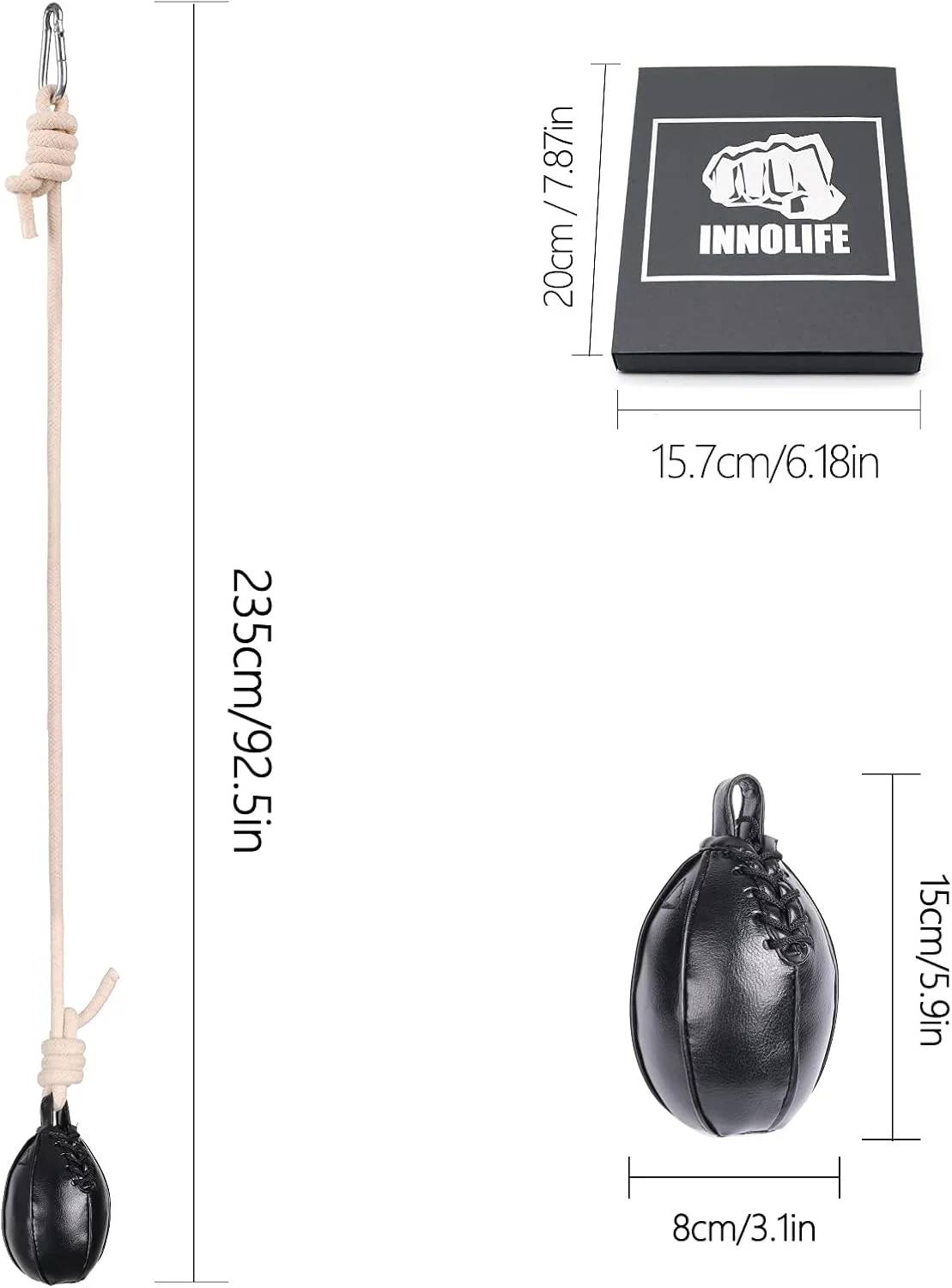 کیسه لغزشی بوکس INNOLIFE، توپ چرمی ذرت برای تمرینات رفلکسی، بوکس، کیک بوکسینگ، تمرینات آونگی MMA به همراه مواد پرکننده