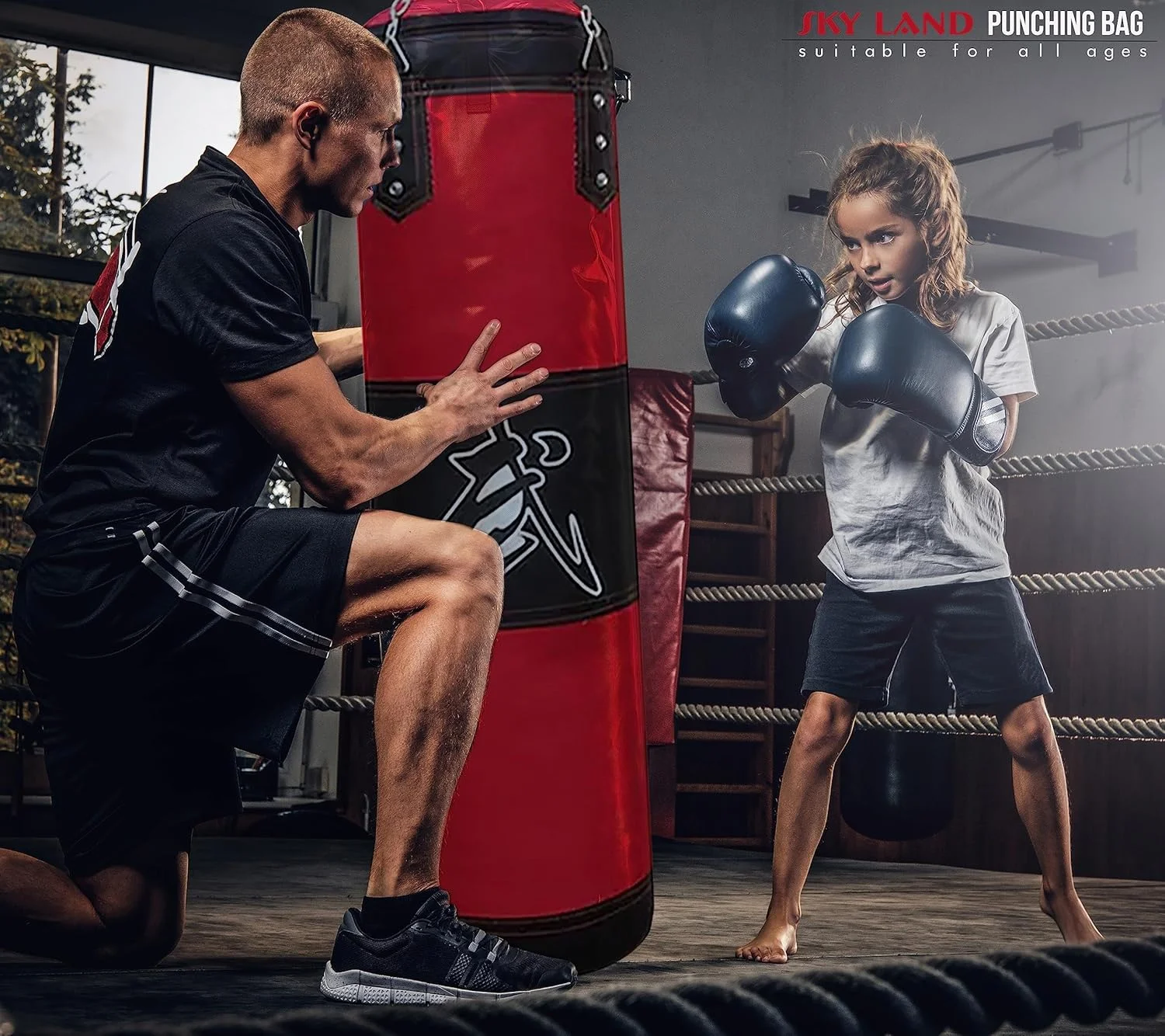 کیسه بوکس SKY LAND - چند رنگ، کیسه پانچینگ سنگین (پر شده) برای تمرین حرفه ای، MMA، کیک بوکسینگ، کاراته و تناسب اندام در باشگاه خانگی مدل EM-1838