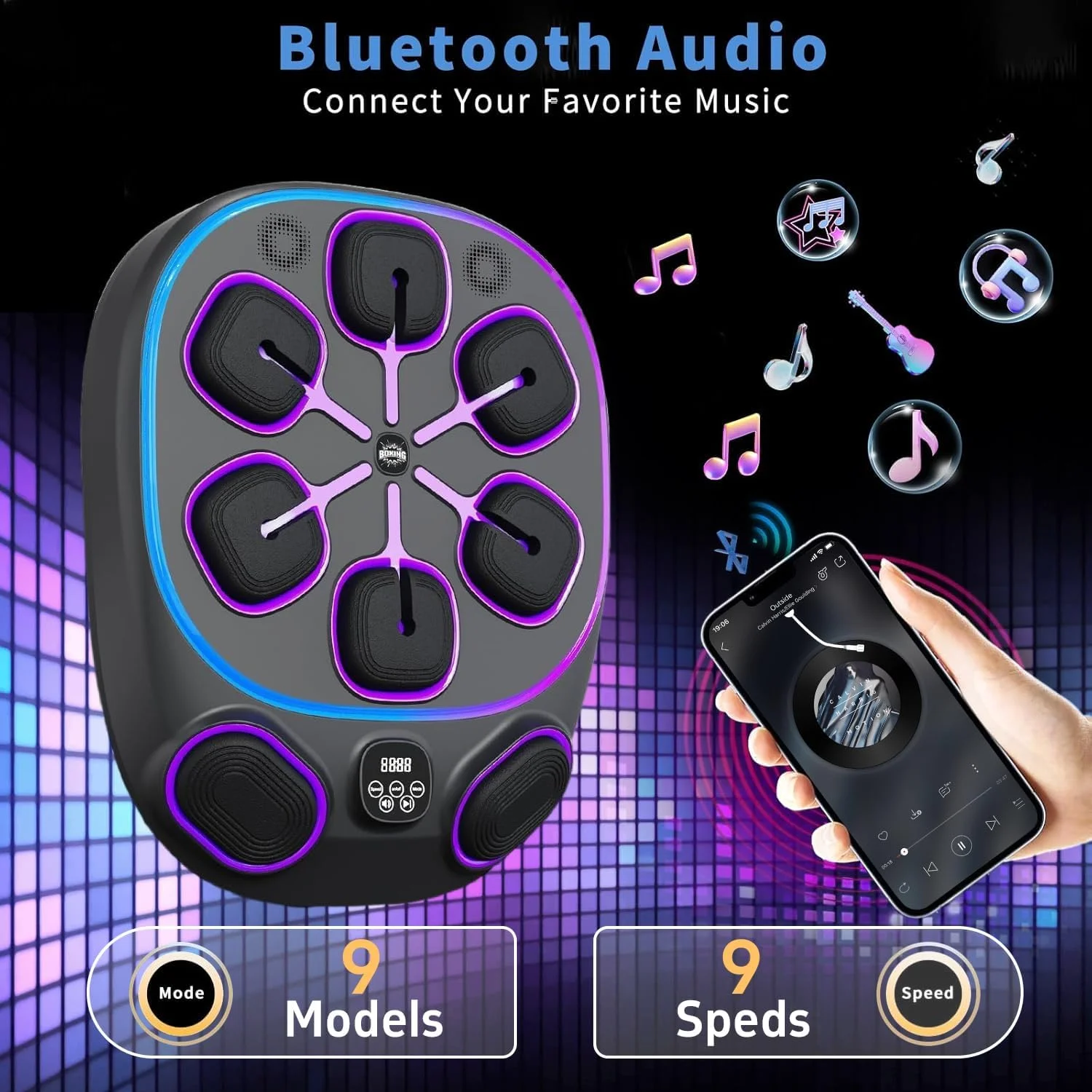 دستگاه بوکس موزیکال فانیتو با 8 هدف، دستکش، تجهیزات تناسب اندام خانگی قابل حمل، کیسه بوکس برای تمرین بوکس بزرگسالان