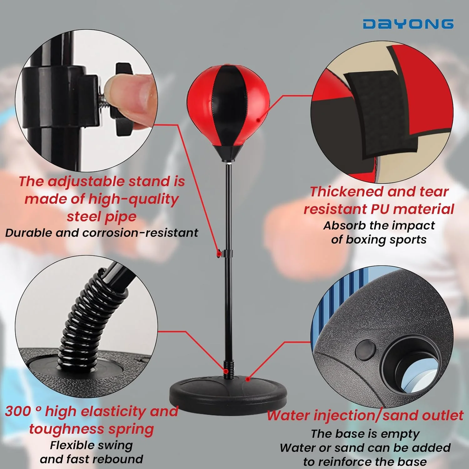 کیسه بوکس ایستاده کودکانه DAYONG با قابلیت تنظیم ارتفاع، مناسب ورزش های رزمی و کیک بوکسینگ برای کودکان 3 تا 10 سال (ست 1) کیسه بوکس ایستاده کودکانه DAYONG با قابلیت تنظیم ارتفاع، مناسب ورزش های رزمی و کیک بوکسینگ برای کودکان 3 تا 10 سال (ست 1)